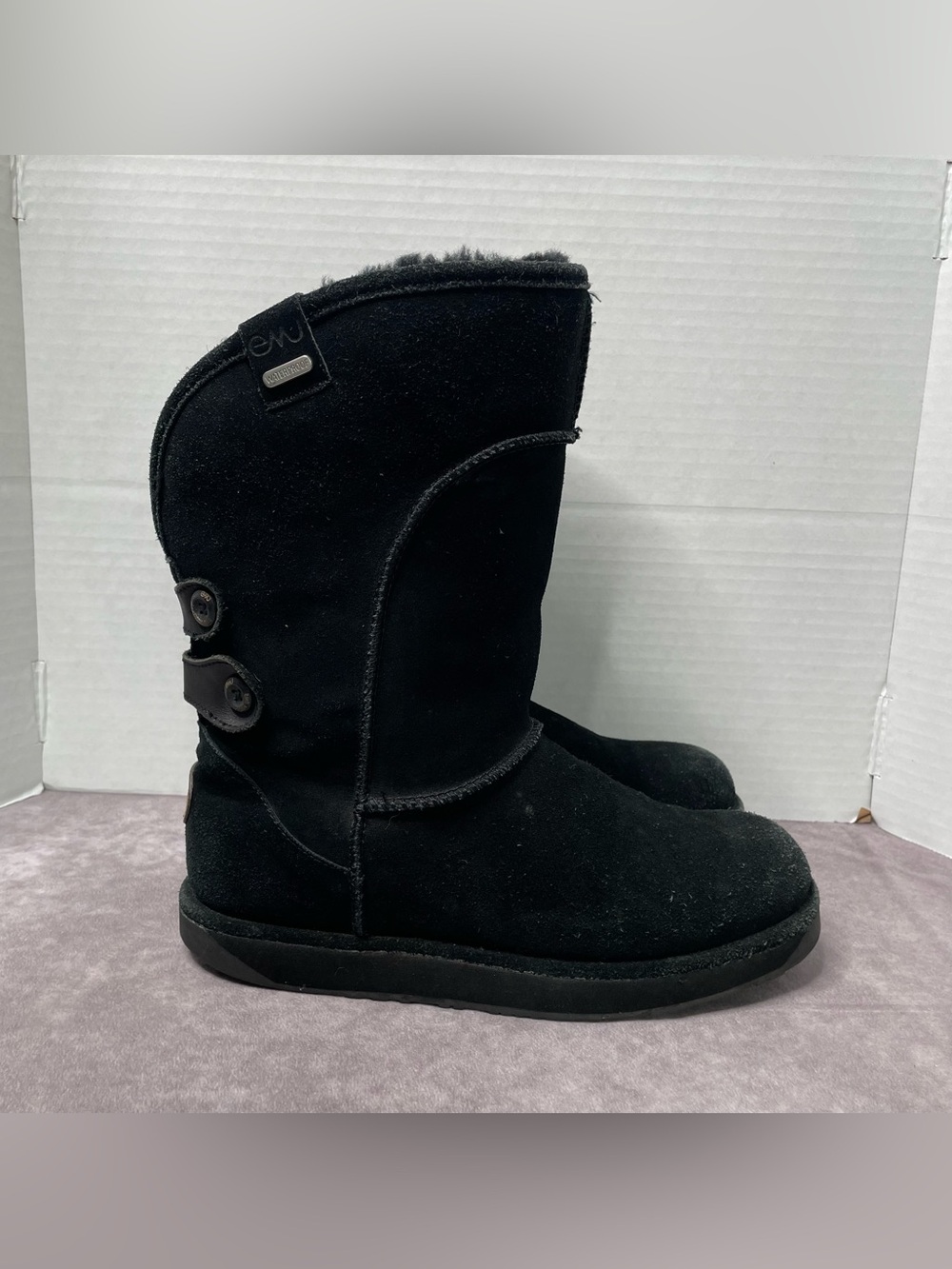 EMU Australia Charlotte Boots Women 9 Black Suede Leather Sheepskin Waterproof